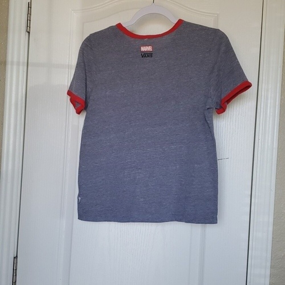 Vans Off The Wall Women's X Captain Marvel Ringer Tee T-Shirt in Grey Racing Red - Picture 4 of 6